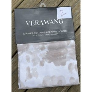 Vera Wang Fabric Shower Curtain 100% Cotton Off White Beige Abstract Flowers New